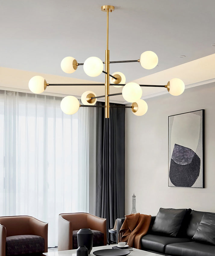 Post-Modern Hanging Chandelier Light Satin Opal Glass Ceiling Chandelier in Gold for Living Room Clearhalo 'Ceiling Lights' 'Chandeliers' Lighting' options 2629839