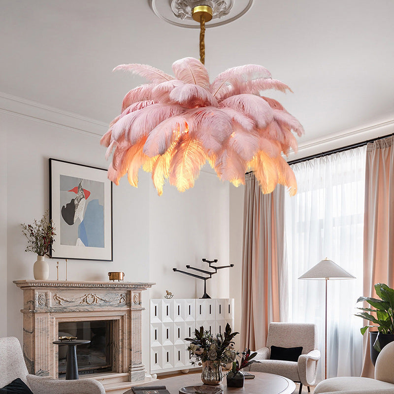 Ostrich Feather Ceiling Chandelier Modern Nordic Creative 5 Light Hanging Ceiling Light for Bedroom Clearhalo 'Ceiling Lights' 'Chandeliers' Lighting' options 2629883