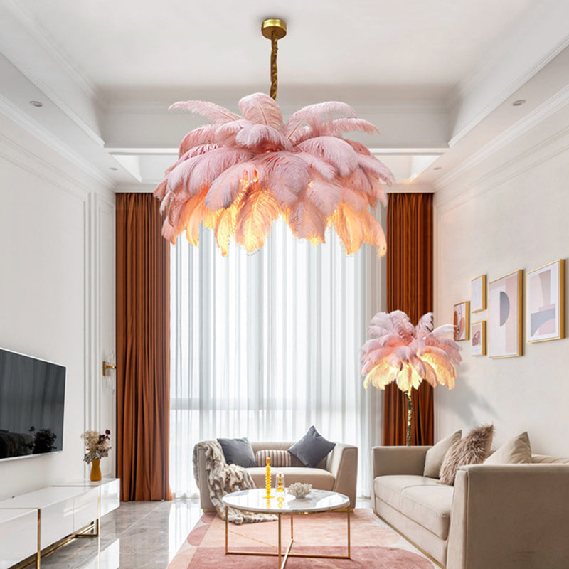 Ostrich Feather Ceiling Chandelier Modern Nordic Creative 5 Light Hanging Ceiling Light for Bedroom Clearhalo 'Ceiling Lights' 'Chandeliers' Lighting' options 2629885