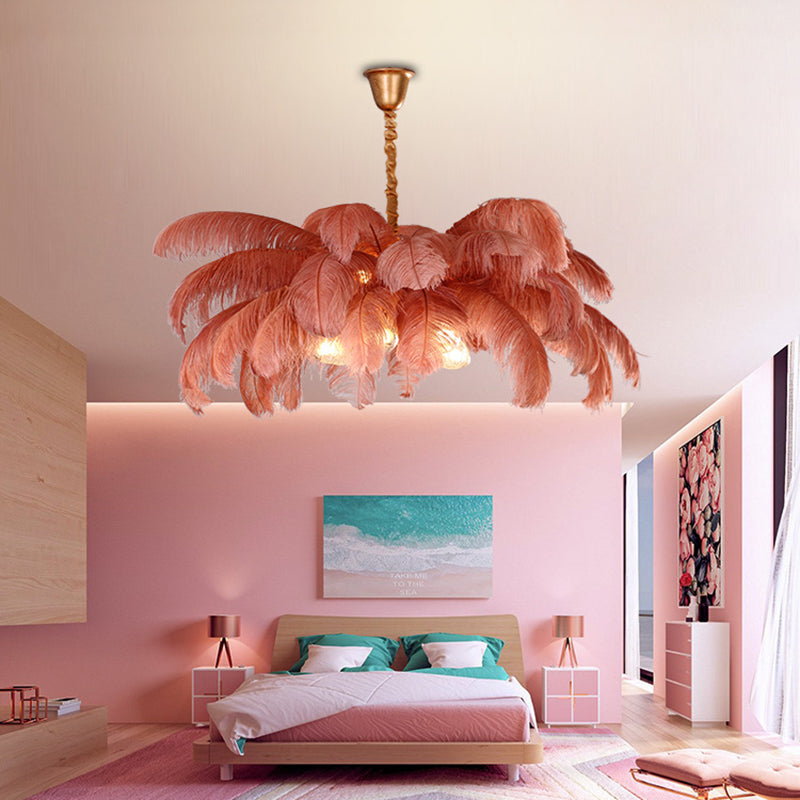 Ostrich Feather Ceiling Chandelier Modern Nordic Creative 5 Light Hanging Ceiling Light for Bedroom Clearhalo 'Ceiling Lights' 'Chandeliers' Lighting' options 2629888