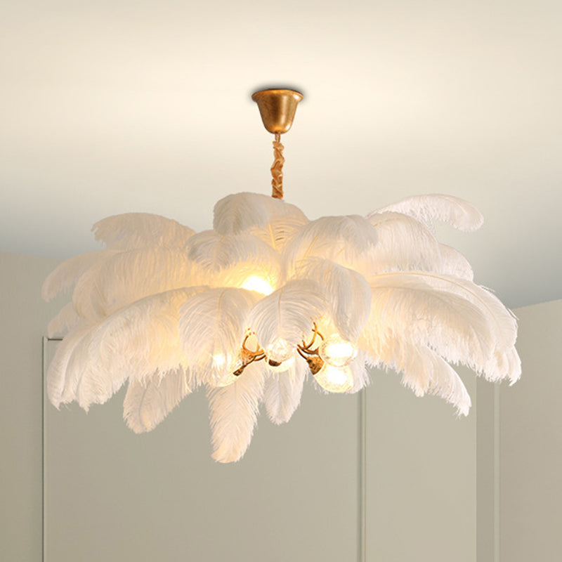 Ostrich Feather Ceiling Chandelier Modern Nordic Creative 5 Light Hanging Ceiling Light for Bedroom Clearhalo 'Ceiling Lights' 'Chandeliers' Lighting' options 2629889