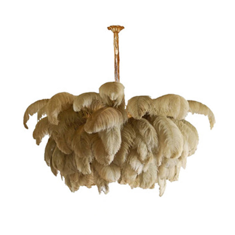 Ostrich Feather Ceiling Chandelier Modern Nordic Creative 5 Light Hanging Ceiling Light for Bedroom Brown Clearhalo 'Ceiling Lights' 'Chandeliers' Lighting' options 2629890_4307ce38-c21d-40f6-894c-a48b758c0820