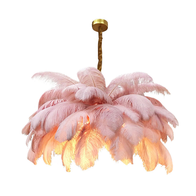 Ostrich Feather Ceiling Chandelier Modern Nordic Creative 5 Light Hanging Ceiling Light for Bedroom Clearhalo 'Ceiling Lights' 'Chandeliers' Lighting' options 2629892