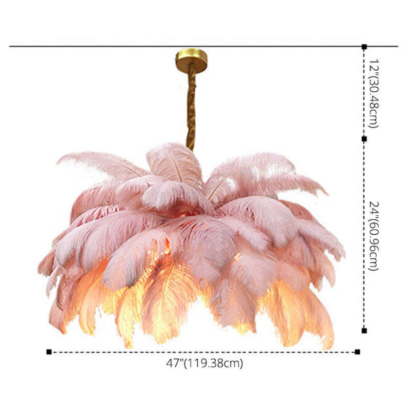 Ostrich Feather Ceiling Chandelier Modern Nordic Creative 5 Light Hanging Ceiling Light for Bedroom Clearhalo 'Ceiling Lights' 'Chandeliers' Lighting' options 2629893