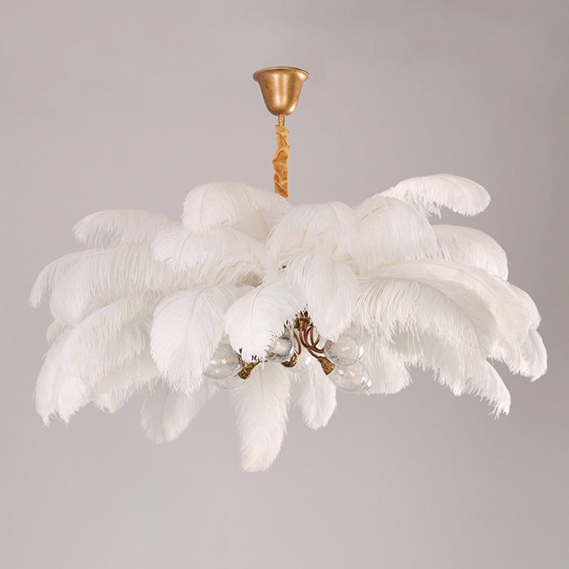Ostrich Feather Ceiling Chandelier Modern Nordic Creative 5 Light Hanging Ceiling Light for Bedroom Clearhalo 'Ceiling Lights' 'Chandeliers' Lighting' options 2629894