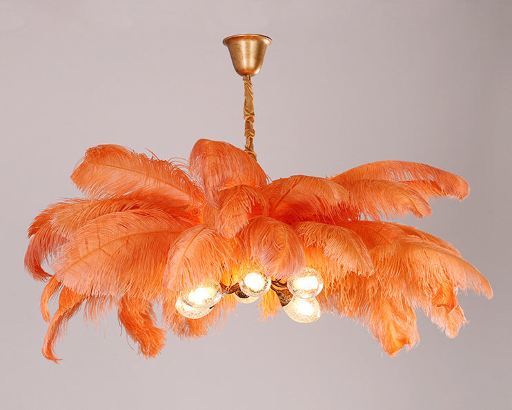 Ostrich Feather Ceiling Chandelier Modern Nordic Creative 5 Light Hanging Ceiling Light for Bedroom Clearhalo 'Ceiling Lights' 'Chandeliers' Lighting' options 2629895