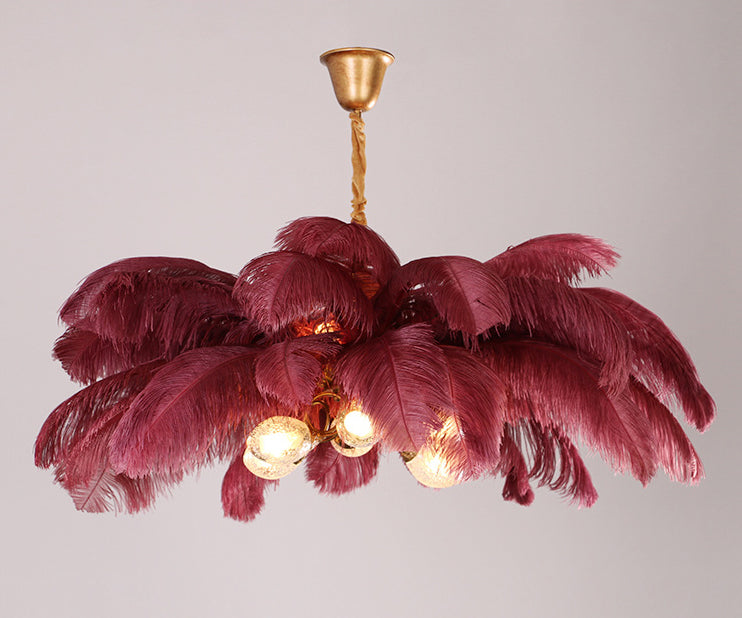 Ostrich Feather Ceiling Chandelier Modern Nordic Creative 5 Light Hanging Ceiling Light for Bedroom Clearhalo 'Ceiling Lights' 'Chandeliers' Lighting' options 2629896