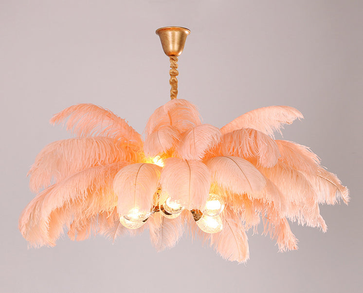 Ostrich Feather Ceiling Chandelier Modern Nordic Creative 5 Light Hanging Ceiling Light for Bedroom Clearhalo 'Ceiling Lights' 'Chandeliers' Lighting' options 2629897