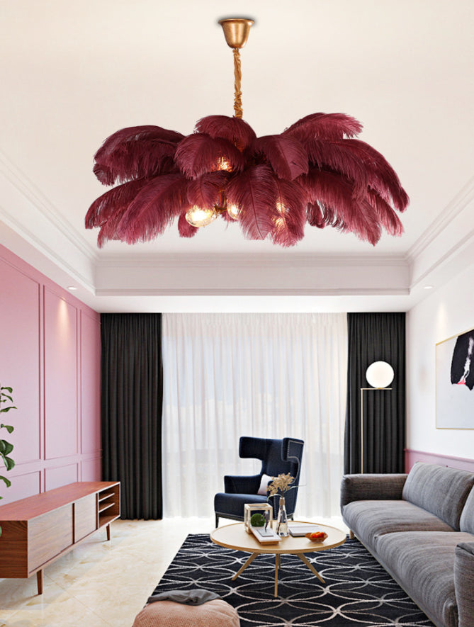 Ostrich Feather Ceiling Chandelier Modern Nordic Creative 5 Light Hanging Ceiling Light for Bedroom Clearhalo 'Ceiling Lights' 'Chandeliers' Lighting' options 2629899
