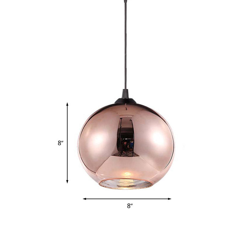 Copper Sphere Pendant Light Fixture Modern 1 Head 8"/12" Wide Mirror Glass Hanging Lamp Kit for Bar Clearhalo 'Ceiling Lights' 'Glass shade' 'Glass' 'Island Lights' 'Modern Pendants' 'Modern' 'Pendant Lights' 'Pendants' Lighting' 262991
