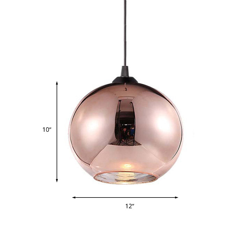 Copper Sphere Pendant Light Fixture Modern 1 Head 8"/12" Wide Mirror Glass Hanging Lamp Kit for Bar Clearhalo 'Ceiling Lights' 'Glass shade' 'Glass' 'Island Lights' 'Modern Pendants' 'Modern' 'Pendant Lights' 'Pendants' Lighting' 262992