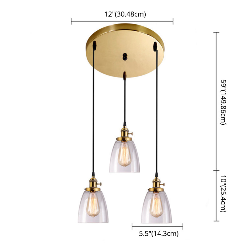 3 Lights Tapered Glass Pendant Industrial Multiple Hanging Lights with Hanging Cord for Bar Clearhalo 'Ceiling Lights' 'Pendant Lights' 'Pendants' Lighting' 2629926
