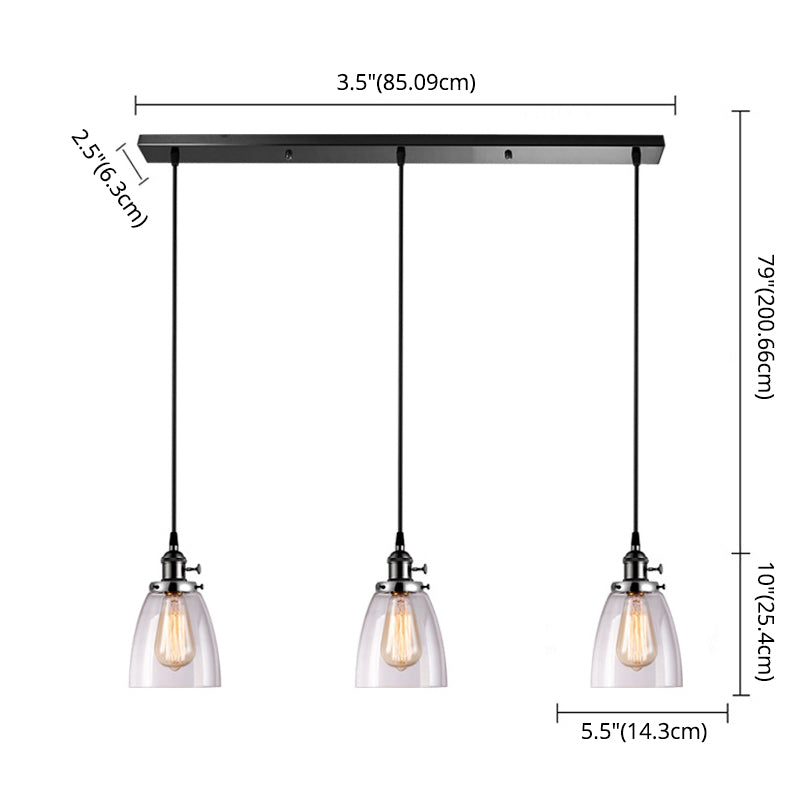 3 Lights Tapered Glass Pendant Industrial Multiple Hanging Lights with Hanging Cord for Bar Clearhalo 'Ceiling Lights' 'Pendant Lights' 'Pendants' Lighting' 2629929