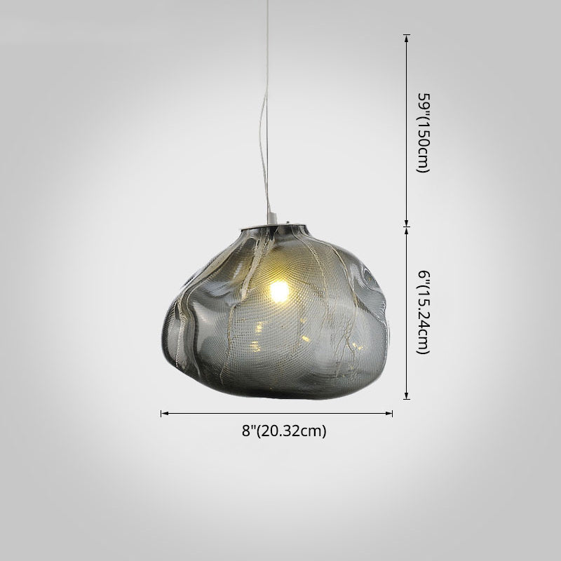 1 Light Bun Hanging Lights Post-Modern Lattice Glass Ceiling Fixture for Restaurant Clearhalo 'Ceiling Lights' 'Pendant Lights' 'Pendants' Lighting' 2629988