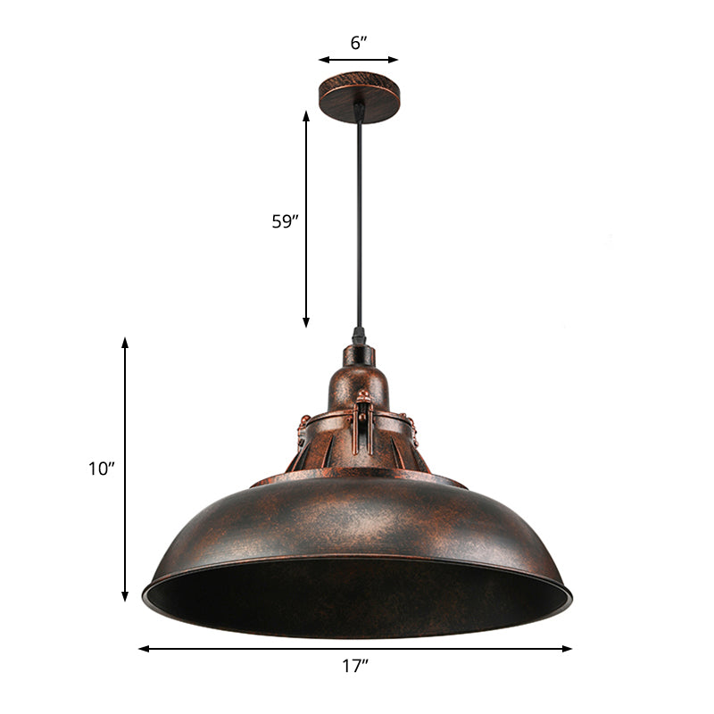 Black/Rust 1 Bulb Ceiling Light Vintage Industrial Metallic Bowl Shade Hanging Fixture for Study Room Clearhalo 'Art Deco Pendants' 'Black' 'Cast Iron' 'Ceiling Lights' 'Ceramic' 'Crystal' 'Industrial Pendants' 'Industrial' 'Metal' 'Middle Century Pendants' 'Pendant Lights' 'Pendants' 'Rustic Pendants' 'Tiffany' Lighting' 2630