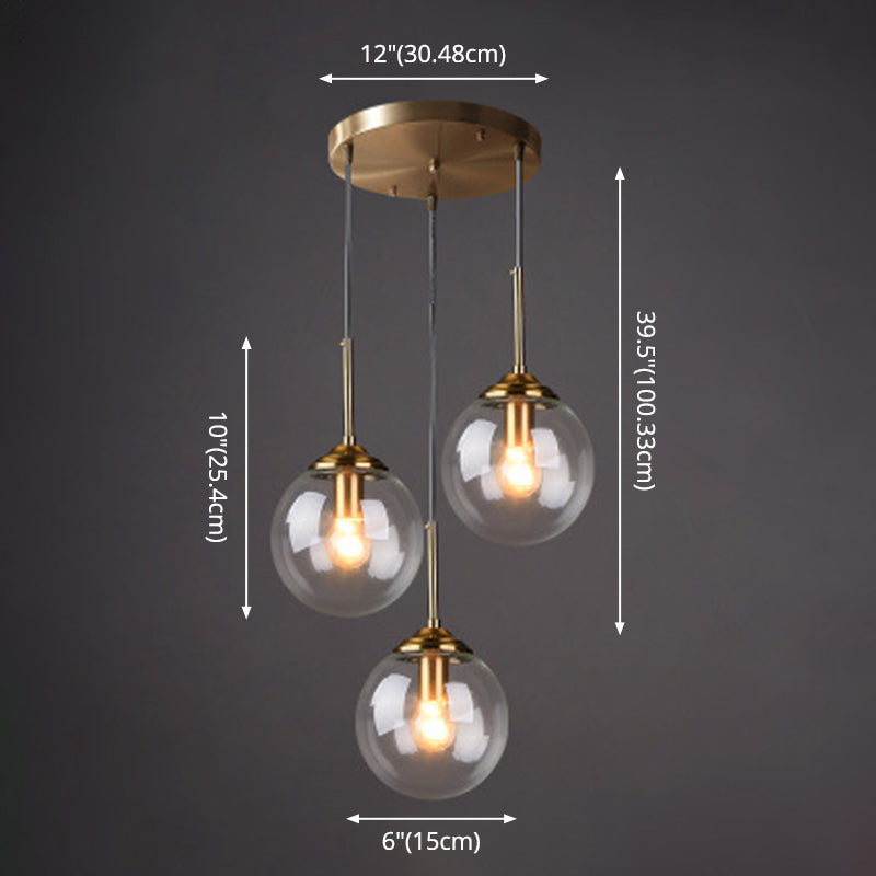 3 Lights Globe Hanging Ceiling Lights Minimalist Glass Multi Light Pendant for Restaurant Clearhalo 'Ceiling Lights' 'Pendant Lights' 'Pendants' Lighting' 2630017