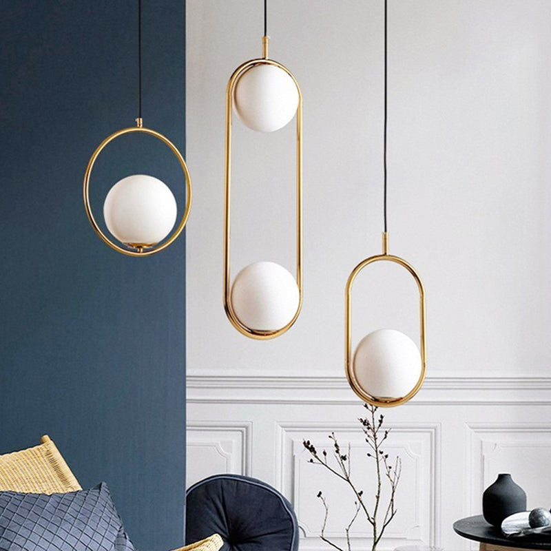 1 Light Hanging Light Fixtures Mid-Century Modern White Glass Hanging Pendant Lights for Bedroom Clearhalo 'Ceiling Lights' 'Pendant Lights' 'Pendants' Lighting' options 2630073