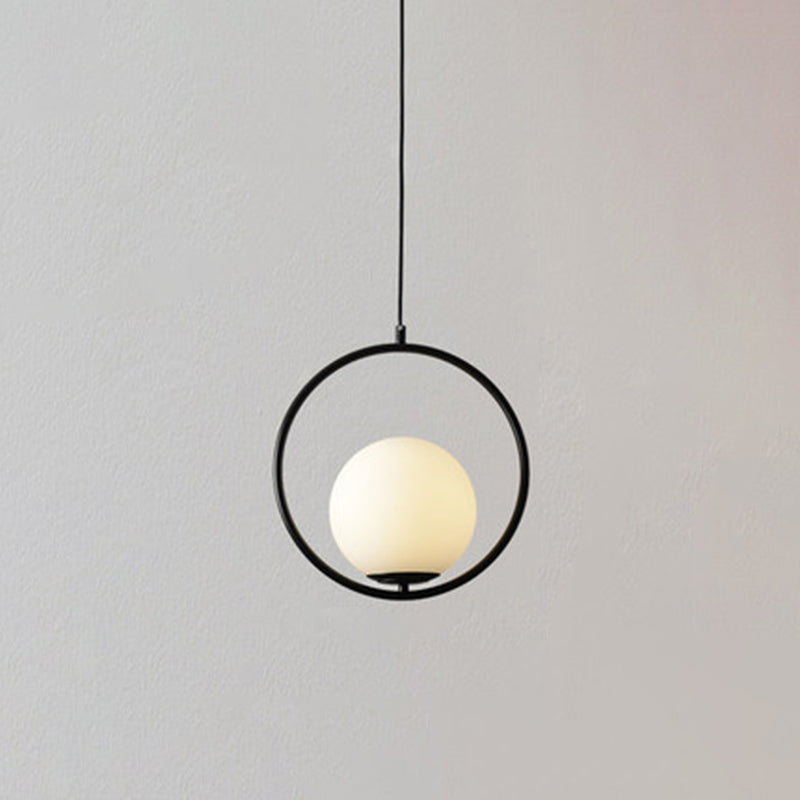 1 Light Hanging Light Fixtures Mid-Century Modern White Glass Hanging Pendant Lights for Bedroom Clearhalo 'Ceiling Lights' 'Pendant Lights' 'Pendants' Lighting' options 2630082