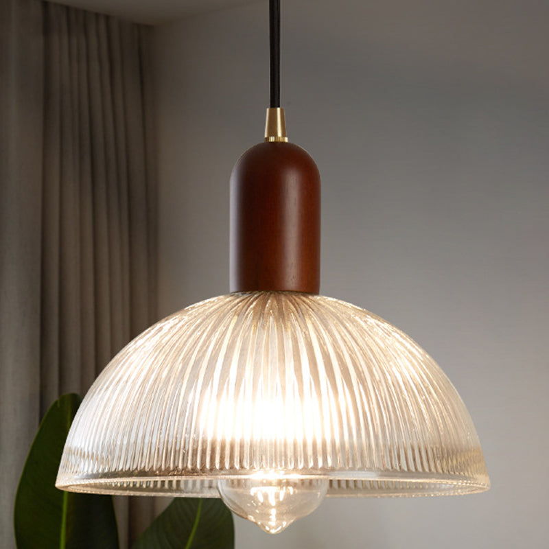 1 Light Bowl Hanging Light Fixtures Vintage Ribbed Glass Ceiling Light for Restaurant Clearhalo 'Ceiling Lights' 'Pendant Lights' 'Pendants' Lighting' 2630145