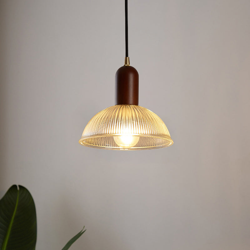 1 Light Bowl Hanging Light Fixtures Vintage Ribbed Glass Ceiling Light for Restaurant Clearhalo 'Ceiling Lights' 'Pendant Lights' 'Pendants' Lighting' 2630150
