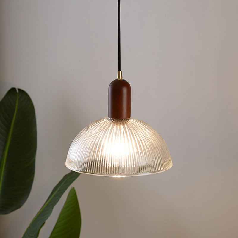 1 Light Bowl Hanging Light Fixtures Vintage Ribbed Glass Ceiling Light for Restaurant Clearhalo 'Ceiling Lights' 'Pendant Lights' 'Pendants' Lighting' 2630152