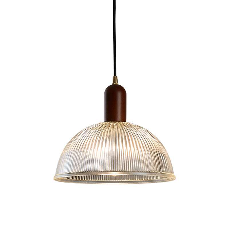 1 Light Bowl Hanging Light Fixtures Vintage Ribbed Glass Ceiling Light for Restaurant Clearhalo 'Ceiling Lights' 'Pendant Lights' 'Pendants' Lighting' 2630153