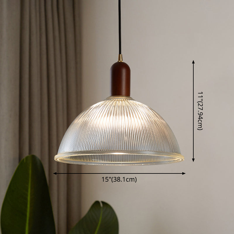 1 Light Bowl Hanging Light Fixtures Vintage Ribbed Glass Ceiling Light for Restaurant Clearhalo 'Ceiling Lights' 'Pendant Lights' 'Pendants' Lighting' 2630154