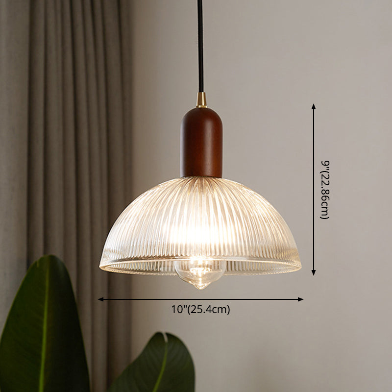 1 Light Bowl Hanging Light Fixtures Vintage Ribbed Glass Ceiling Light for Restaurant Clearhalo 'Ceiling Lights' 'Pendant Lights' 'Pendants' Lighting' 2630155