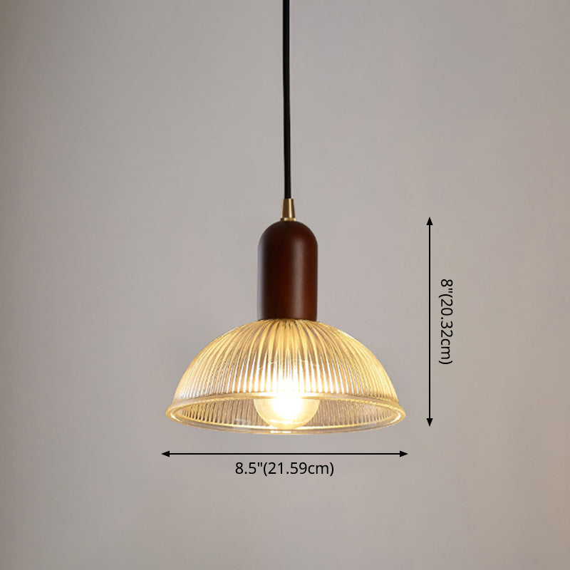 1 Light Bowl Hanging Light Fixtures Vintage Ribbed Glass Ceiling Light for Restaurant Clearhalo 'Ceiling Lights' 'Pendant Lights' 'Pendants' Lighting' 2630156