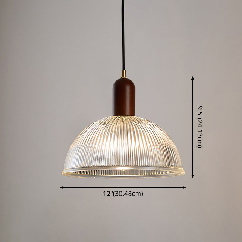 1 Light Bowl Hanging Light Fixtures Vintage Ribbed Glass Ceiling Light for Restaurant Clearhalo 'Ceiling Lights' 'Pendant Lights' 'Pendants' Lighting' 2630157
