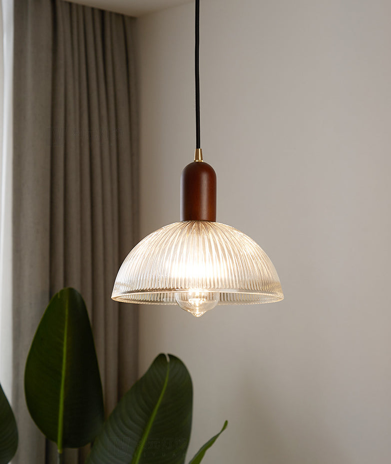 1 Light Bowl Hanging Light Fixtures Vintage Ribbed Glass Ceiling Light for Restaurant Clearhalo 'Ceiling Lights' 'Pendant Lights' 'Pendants' Lighting' 2630160