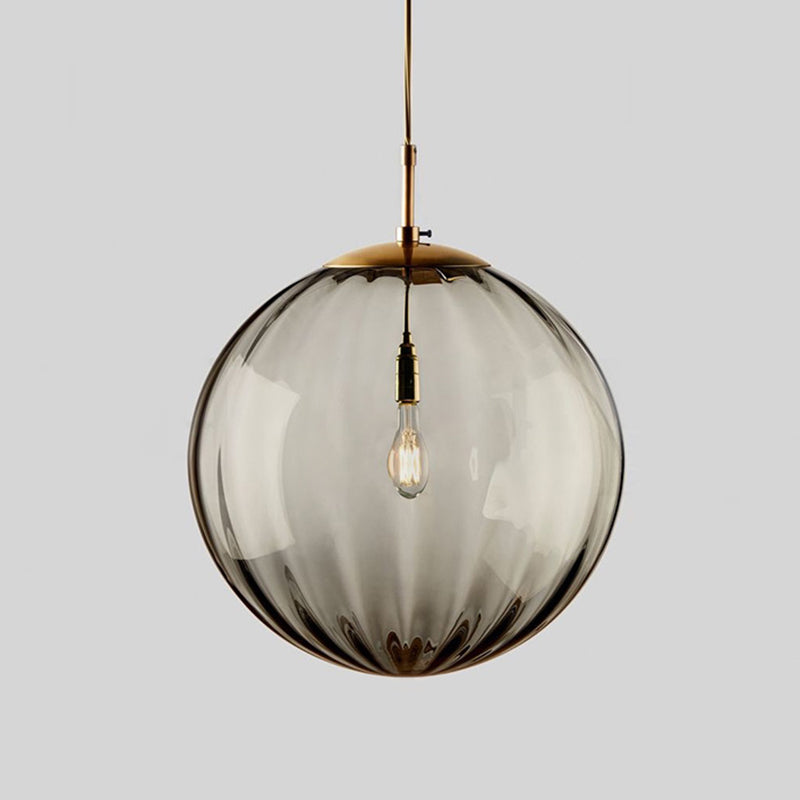 1 Light Round Hanging Ceiling Lights Post-Modern Water Glass Hanging Light Fixtures for Restaurant Smoke Gray Clearhalo 'Ceiling Lights' 'Pendant Lights' 'Pendants' Lighting' 2630163
