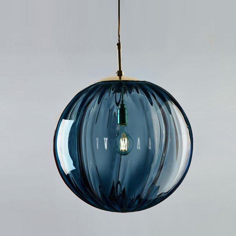 1 Light Round Hanging Ceiling Lights Post-Modern Water Glass Hanging Light Fixtures for Restaurant Blue Clearhalo 'Ceiling Lights' 'Pendant Lights' 'Pendants' Lighting' 2630165