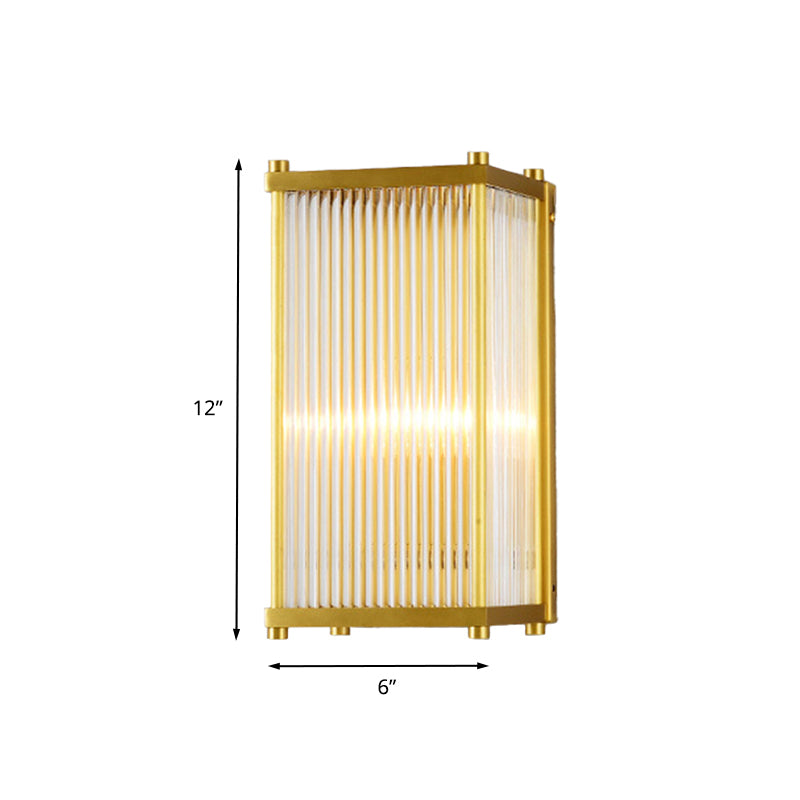 Gold Rectangular/Cylinder Wall Sconce Light Modern 1/2 Lights Fluted Crystal Wall Light Fixture for Living Room Clearhalo 'Modern wall lights' 'Modern' 'Wall Lamps & Sconces' 'Wall Lights' Lighting' 263027