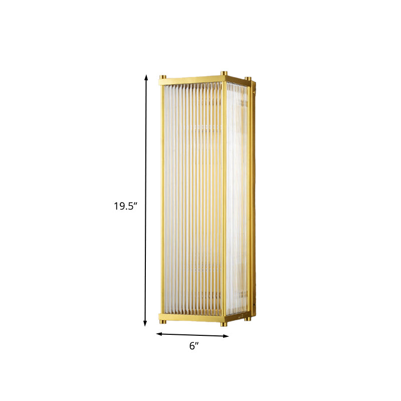 Gold Rectangular/Cylinder Wall Sconce Light Modern 1/2 Lights Fluted Crystal Wall Light Fixture for Living Room Clearhalo 'Modern wall lights' 'Modern' 'Wall Lamps & Sconces' 'Wall Lights' Lighting' 263028