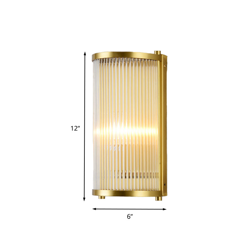 Gold Rectangular/Cylinder Wall Sconce Light Modern 1/2 Lights Fluted Crystal Wall Light Fixture for Living Room Clearhalo 'Modern wall lights' 'Modern' 'Wall Lamps & Sconces' 'Wall Lights' Lighting' 263029