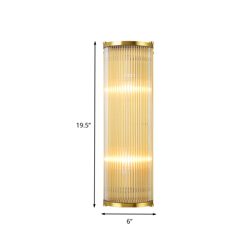 Gold Rectangular/Cylinder Wall Sconce Light Modern 1/2 Lights Fluted Crystal Wall Light Fixture for Living Room Clearhalo 'Modern wall lights' 'Modern' 'Wall Lamps & Sconces' 'Wall Lights' Lighting' 263030