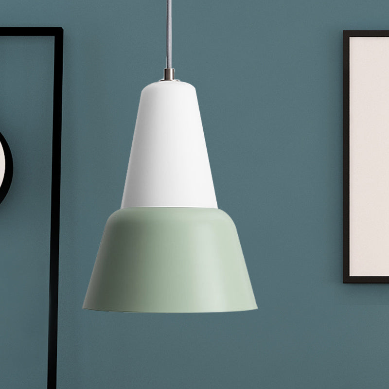 Cone Hanging Light Fixture Macaron Metal 1 Head 6.5"/10.5" Height Pink/Blue/Black Pendant Ceiling Light Clearhalo 'Ceiling Lights' 'Glass shade' 'Glass' 'Modern Pendants' 'Modern' 'Pendant Lights' 'Pendants' Lighting' 263083