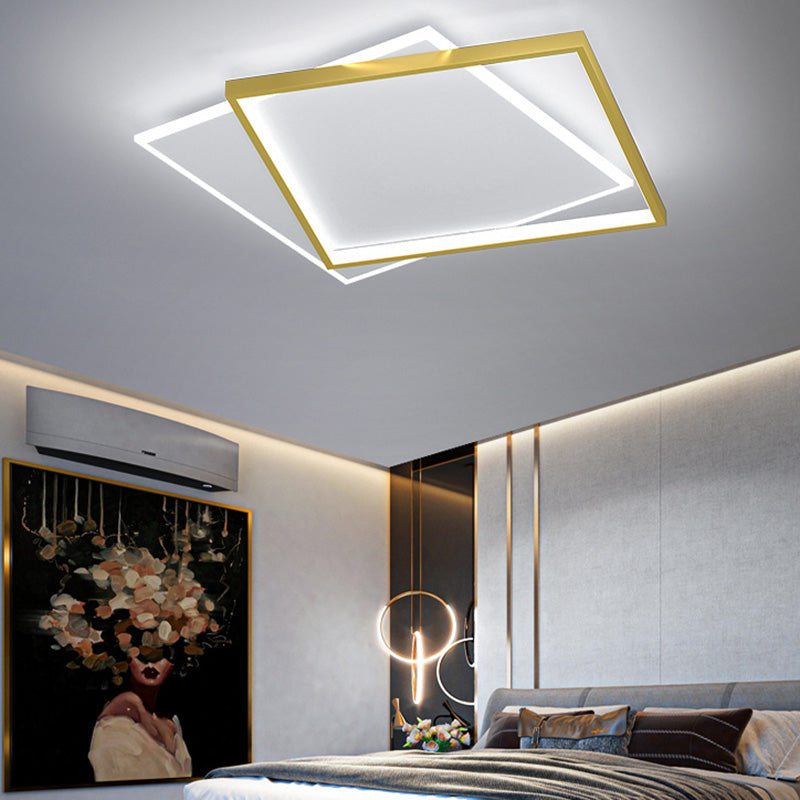 Minimalist Square Flush Mount Light Fixture Metal LED Bedroom Close to Ceiling Lamp in Gold Clearhalo 'Ceiling Lights' 'Close To Ceiling Lights' 'Lighting' 2630942