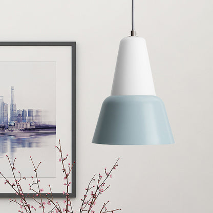 Cone Hanging Light Fixture Macaron Metal 1 Head 6.5"/10.5" Height Pink/Blue/Black Pendant Ceiling Light Blue 10.5" Clearhalo 'Ceiling Lights' 'Glass shade' 'Glass' 'Modern Pendants' 'Modern' 'Pendant Lights' 'Pendants' Lighting' 263098