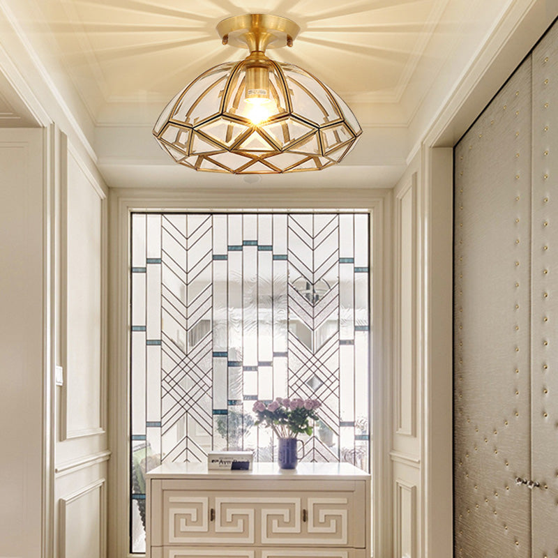 Brass Beveled Close To Ceiling Lighting Fixture Traditional Glass Aisle Ceiling Mounted Fixture Clearhalo 'Ceiling Lights' 'Close To Ceiling Lights' 'Lighting' 2631065