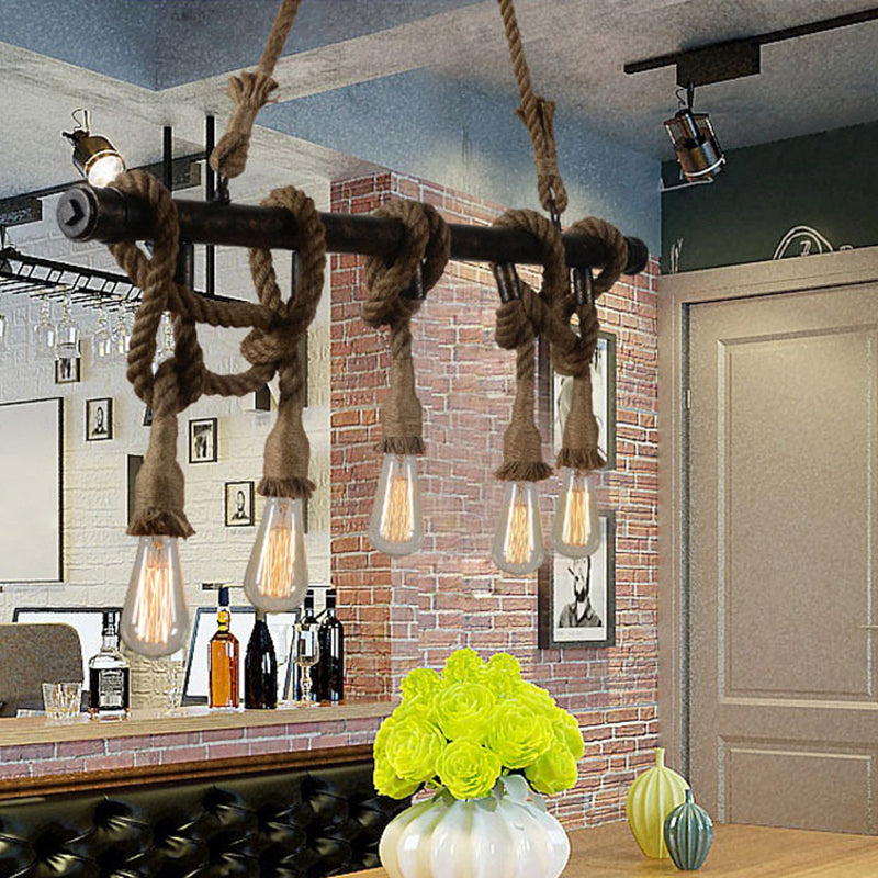 Linear Restaurant Island Lighting Fixture Industrial Metal Beige Chandelier Lighting Fixture Clearhalo 'Ceiling Lights' 'Island Lights' 'Lighting' 2631158
