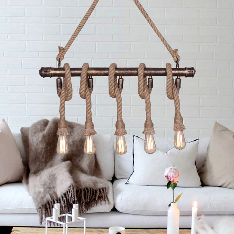 Linear Restaurant Island Lighting Fixture Industrial Metal Beige Chandelier Lighting Fixture Clearhalo 'Ceiling Lights' 'Island Lights' 'Lighting' 2631159