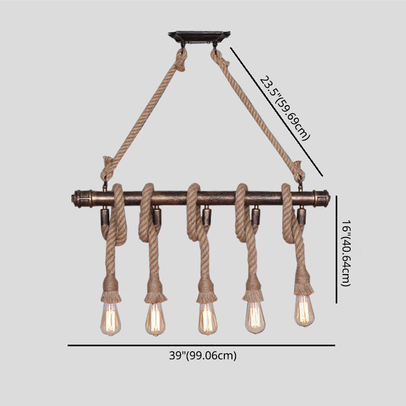 Linear Restaurant Island Lighting Fixture Industrial Metal Beige Chandelier Lighting Fixture Clearhalo 'Ceiling Lights' 'Island Lights' 'Lighting' 2631161