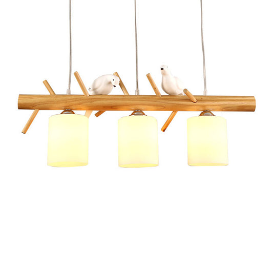 Wood Cylinder Hanging Island Light Modern Style Island Lighting Fixture in Beige Clearhalo 'Ceiling Lights' 'Island Lights' 'Lighting' 2631183