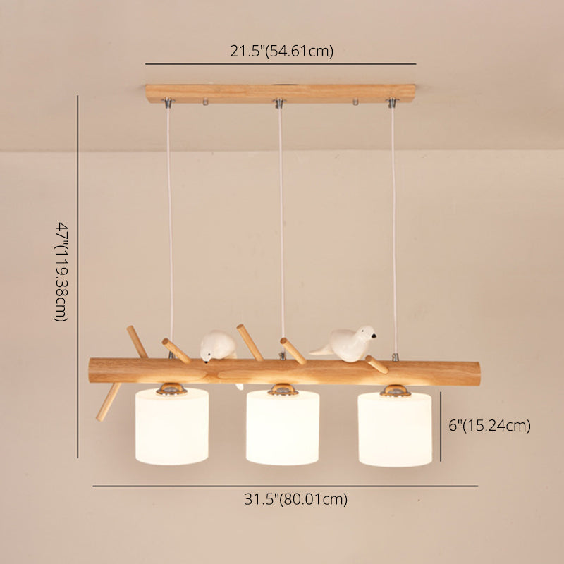 Wood Cylinder Hanging Island Light Modern Style Island Lighting Fixture in Beige Clearhalo 'Ceiling Lights' 'Island Lights' 'Lighting' 2631184