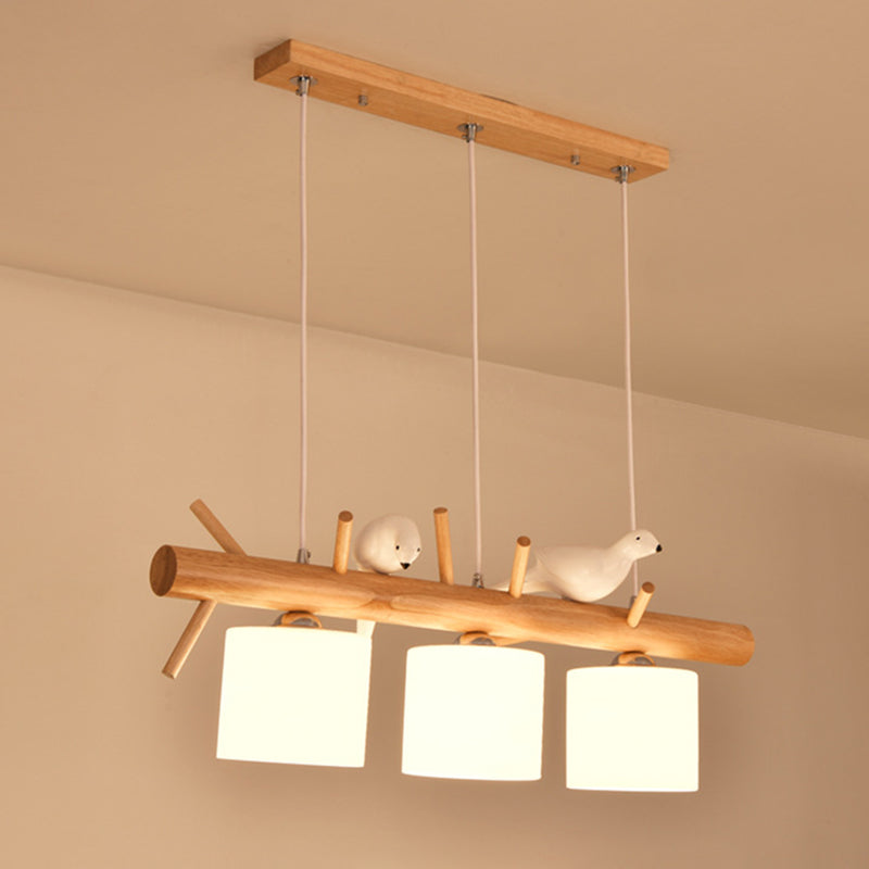 Wood Cylinder Hanging Island Light Modern Style Island Lighting Fixture in Beige Clearhalo 'Ceiling Lights' 'Island Lights' 'Lighting' 2631185