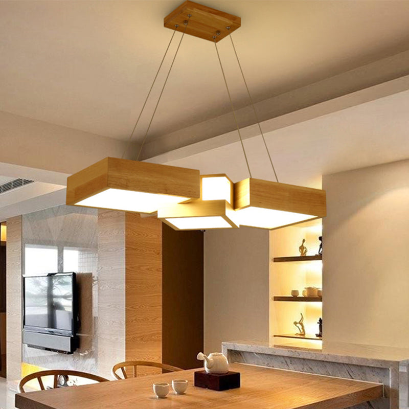 Wooden Square Island Lighting Fixture Modern Style LED Wood Hanging Ceiling Light Clearhalo 'Ceiling Lights' 'Island Lights' 'Lighting' 2631223