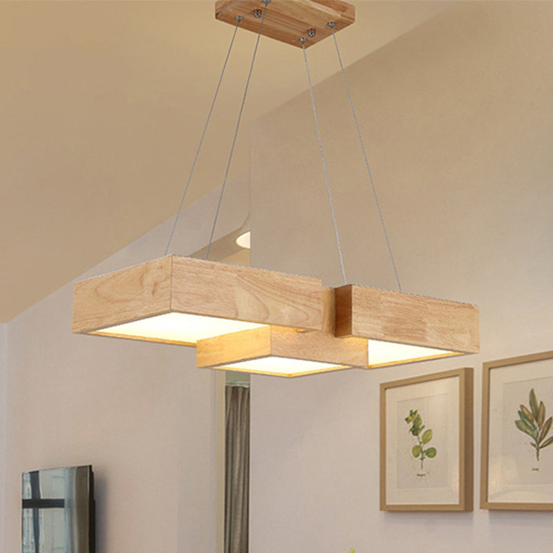 Wooden Square Island Lighting Fixture Modern Style LED Wood Hanging Ceiling Light Clearhalo 'Ceiling Lights' 'Island Lights' 'Lighting' 2631224