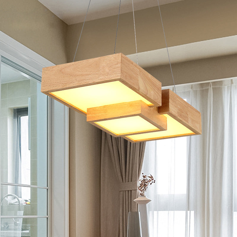 Wooden Square Island Lighting Fixture Modern Style LED Wood Hanging Ceiling Light Clearhalo 'Ceiling Lights' 'Island Lights' 'Lighting' 2631225